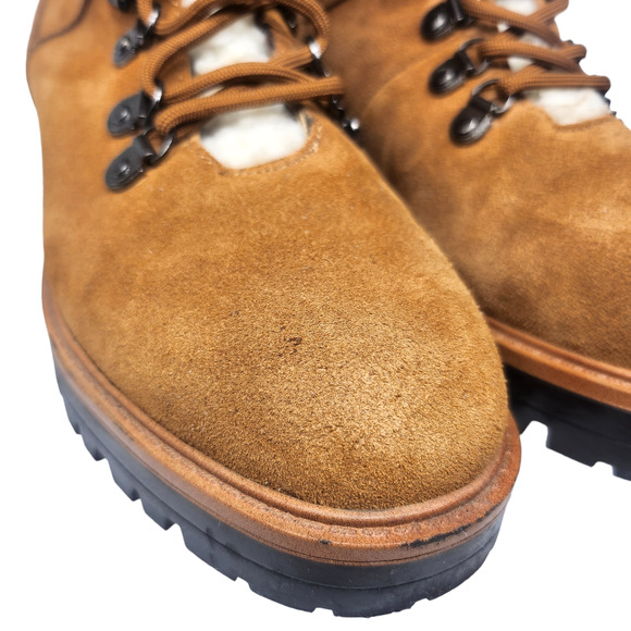 Marc Fisher Boots 9 Brown Leather Suede Combat Faux Shearling Fur Mid Calf Lace - Picture 6 of 12